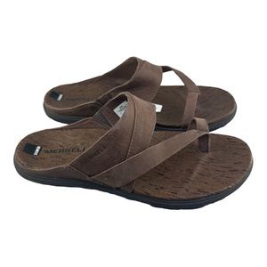 Merrell Womens 7 Brown Leather Sandals Casual Flat with Buckle Strap